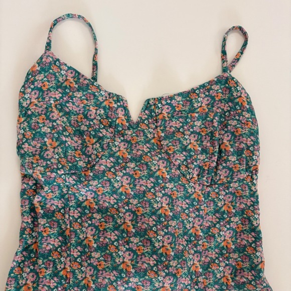 Aeropostale Floral Mini Dress Green Pink Cottage Tie Back Sundress Party‎ Casual - Picture 9 of 10